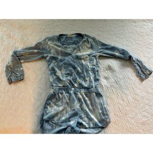 Cloth & Stone Romper Womens Small Chambray Long Sleeve Shorts Tencel Anthro Blue